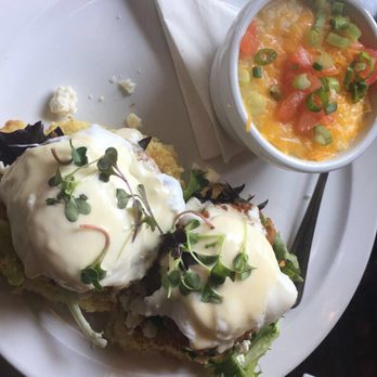 B Matthews Eatery - The fried green Benedict with cheese grits! - New American Near Me - Savannah, Georgia B Matthews Eatery - The fried green Benedict with cheese grits! - New American Near Me - Savannah, Georgia