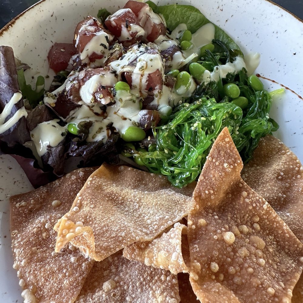 Hana Ranch Restaurant - Ahi with wonton chips and sea salad - American Near Me - Hana, Hawaii Hana Ranch Restaurant - Ahi with wonton chips and sea salad - American Near Me - Hana, Hawaii