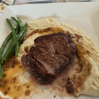 Chef Frank's Bistro - Filet with masked potatoes, haricots vert and au poiuvre sauce. - Seafood Near Me - Port Royal, South Carolina