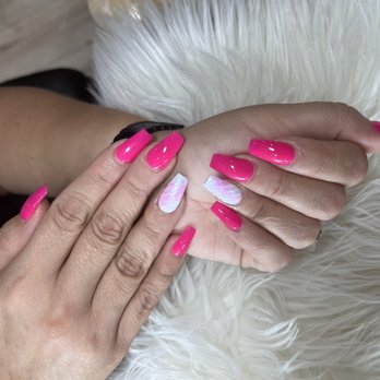 Kayla Nails And Spa - Coffin shape acrylic fill w nail design - Nail Salons Near Me - Livermore, California