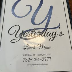 Yesterday's Restaurant - Menu