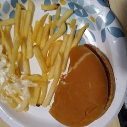 a hamburger and french fries on a paper plate a hamburger and french fries on a paper plate
