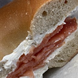Plain bagel with plain cream cheese and lox Plain bagel with plain cream cheese and lox