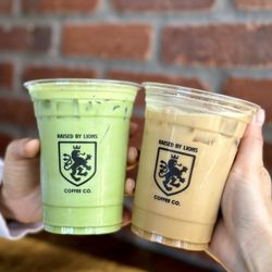 Raised By Lions Coffee - Iced matcha latte and vanilla bean oat shaken espresso