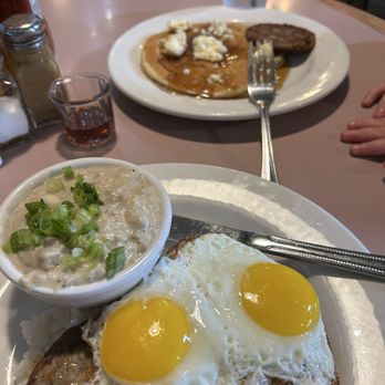 Rosie's Cafe - Tahoe Loco-Moco and a kids pancake breakfast with a sausage. - Breakfast & Brunch Near Me - Tahoe City, California