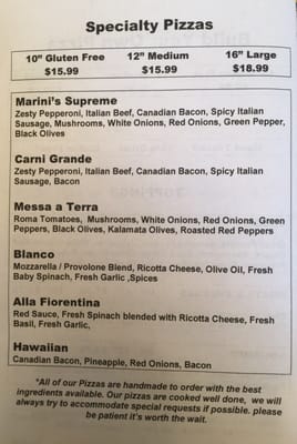 Menu photo 3 Marini's Pizza Montgomery, TX