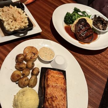 Seasons 52 - Cedar Plank-Roasted Salmon with Yukon mashed instead of green beans and side of Mac and cheese and the prime rib - New American Near Me - Costa Mesa, California Seasons 52 - Cedar Plank-Roasted Salmon with Yukon mashed instead of green beans and side of Mac and cheese and the prime rib - New American Near Me - Costa Mesa, California