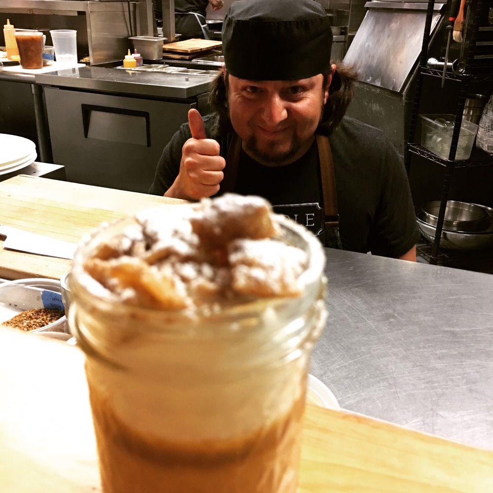 Handle - Carmel Pudding with Chex Mix Streusel made by Chef Mike. - New American Near Me - Park City, Utah Handle - Carmel Pudding with Chex Mix Streusel made by Chef Mike. - New American Near Me - Park City, Utah