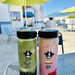 Lazi Cow - Roseville - Matcha Love (add boba) and Mica Akira Milk Tea