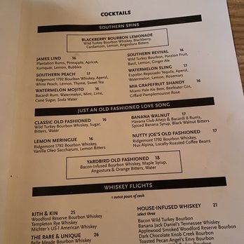 Yardbird Table & Bar - Cocktail menu - Southern Near Me - Miami Beach, Florida
