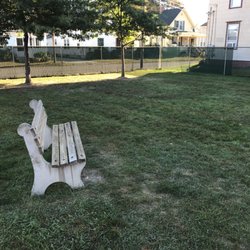 School Street Park - The bench plus the grassy area. Notice the little trees and the fence which enclosed the park.