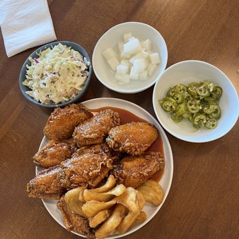 Furai Chicken - Coleslaw + 10 pc sweet and spicy chicken that comes with some fries, radishes, jalapeños - Korean Near Me - Garden Grove, California Furai Chicken - Coleslaw + 10 pc sweet and spicy chicken that comes with some fries, radishes, jalapeños - Korean Near Me - Garden Grove, California