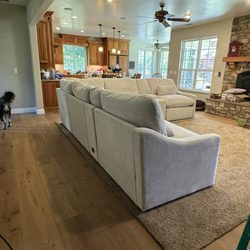 Family room with beautiful engineered wood floor