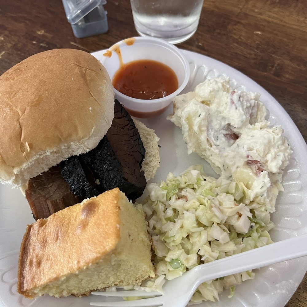 The Cork - Brisket bbq sandwich, cornbread, potato salad, Cole slaw - Bars Near Me - Lexington, Kentucky