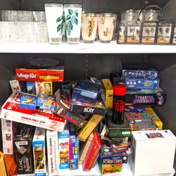 Shop Of Found Things - Games below, MCM Glassware & Barware Above