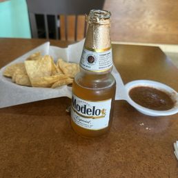 Complimentary chips and salsa plus my fave Mexican cerveza Complimentary chips and salsa plus my fave Mexican cerveza