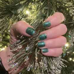 Bellacures Nail & Spa - Christmas nails by Tri.  Regular glitter nail polish, not gel.