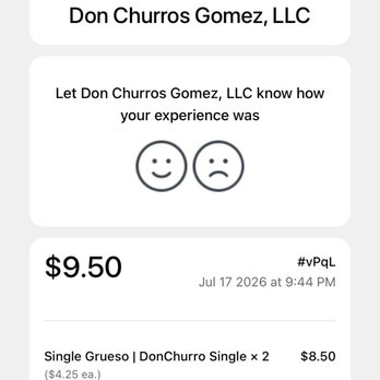Don Churros Gomez - Receipt (only provided upon my request) - Desserts Near Me - Anaheim, California
