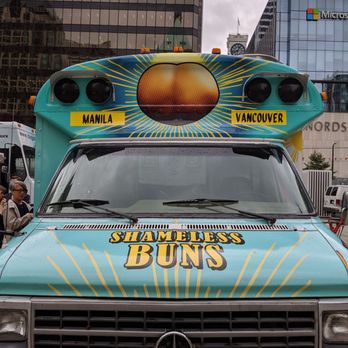 Shameless Buns - Front of the food truck. Lovely colours! - Food Trucks Near Me Shameless Buns - Front of the food truck. Lovely colours! - Food Trucks Near Me
