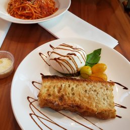 Spaghetti, burrata with mostarda and grilled bread (the burrata was bigger than it actually appears here cuz of the angle I took this at). Spaghetti, burrata with mostarda and grilled bread (the burrata was bigger than it actually appears here cuz of the angle I took this at).