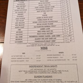 The Independent Beer Bar - Tap & Wine list. - Beer Bar Near Me - Everett, Washington
