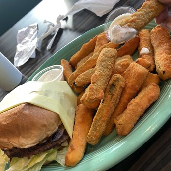 Tom’s Chino - Fried zucchini and Mushroom Swiss Burger - American Near Me - Chino, California Tom’s Chino - Fried zucchini and Mushroom Swiss Burger - American Near Me - Chino, California