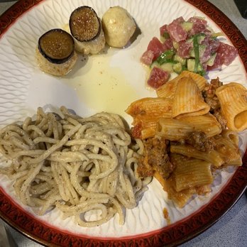 Fiorella - Top: ricotta gnocchi with brown butter and fig, Cacio e Pepe (left), rigatoni, and tuna crudo - Pasta Shops Near Me - Philadelphia, Pennsylvania Fiorella - Top: ricotta gnocchi with brown butter and fig, Cacio e Pepe (left), rigatoni, and tuna crudo - Pasta Shops Near Me - Philadelphia, Pennsylvania
