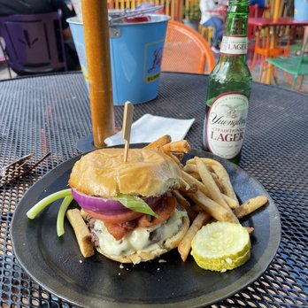 Three Monkeys Cafe - Smashed burger. (2) dry aged beef patties, fried onions, pork roll, bacon, cooper cheese, monkey sauce, toasted brioche. I opted for LTO. - New American Near Me - Philadelphia, Pennsylvania