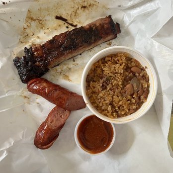 El Monte BBQ - Rib, sausage, rice & bean combo - Barbeque Near Me - San Antonio, Texas