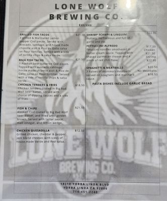 Menu photo 1 Lone Wolf Brewing Yorba Linda, CA Menu photo 1 Lone Wolf Brewing Yorba Linda, CA