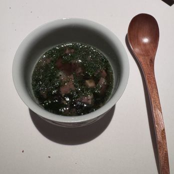Addison - Kombu dashi, lengua, seaweeds, charred scallions - New American Near Me - San Diego, California Addison - Kombu dashi, lengua, seaweeds, charred scallions - New American Near Me - San Diego, California