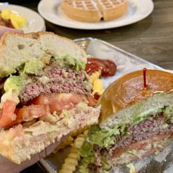 Breakfastime - My guacamole burger was served a perfect, medium rare, as requested. This thing was good and filling! And look at those December tomatoes!