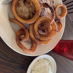 Cherry Street Diner - Tenderloin with onion rings and cottage cheese