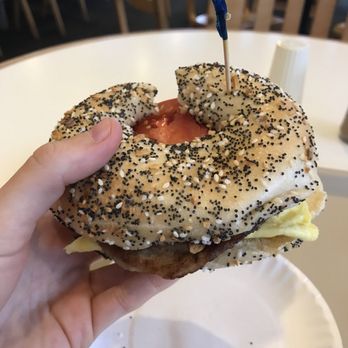 Bodo's Bagels - Everything bagel with sausage egg and tomato - Bagels Near Me - Charlottesville, Virginia Bodo's Bagels - Everything bagel with sausage egg and tomato - Bagels Near Me - Charlottesville, Virginia