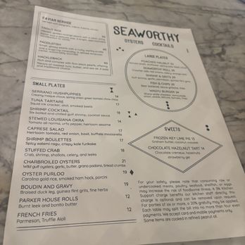 Seaworthy - Food menu - Cocktail Bars Near Me - New Orleans, Louisiana