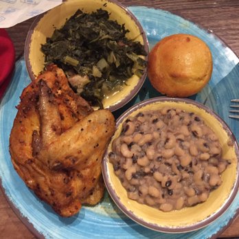 Georgia Blue - Monday Blue Plate special!  So southern! Baked chicken, turnip greens & black-eyed peas! - American Near Me - Brookhaven, Mississippi