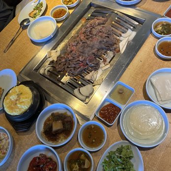 Mo Ran Gak Restaurant - Banchan spread and brisket - Korean Near Me - Garden Grove, California Mo Ran Gak Restaurant - Banchan spread and brisket - Korean Near Me - Garden Grove, California