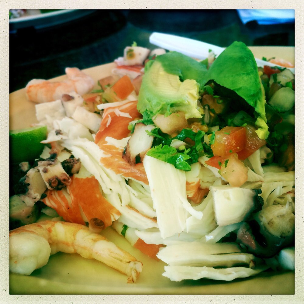 Mariscos Los Compadres - Tostada mixta with fish ceviche, shrimp, imitation crab and octopus served with 5 tostadas - Mexican Near Me - Dinuba, California Mariscos Los Compadres - Tostada mixta with fish ceviche, shrimp, imitation crab and octopus served with 5 tostadas - Mexican Near Me - Dinuba, California