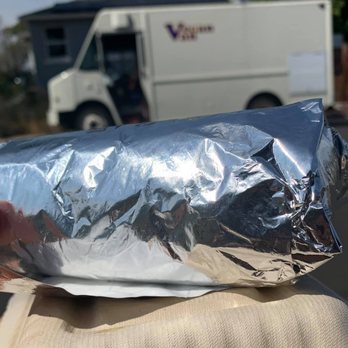 Vegan Van - a wrap wrapped in aluminum foil - Vegan Near Me - Denver, Colorado
