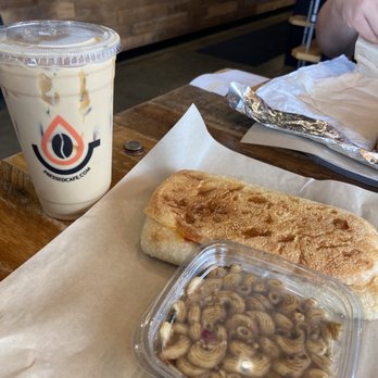 Pressed Cafe - 3 Cheese Grilled Cheese. Side of Pasta Salad. Medium Salted Caramel Lattes. - Coffee & Tea Near Me - Nashua, New Hampshire Pressed Cafe - 3 Cheese Grilled Cheese. Side of Pasta Salad. Medium Salted Caramel Lattes. - Coffee & Tea Near Me - Nashua, New Hampshire