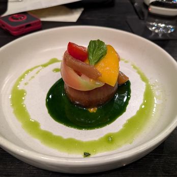 Tzuco - The heirloom tomato with pickled fruit and basil sauce - Mexican Near Me - Chicago, Illinois Tzuco - The heirloom tomato with pickled fruit and basil sauce - Mexican Near Me - Chicago, Illinois