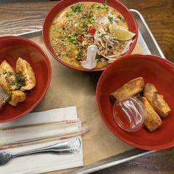 Firenoodz - Fried dumplings, Thai Curry, pork egg rolls