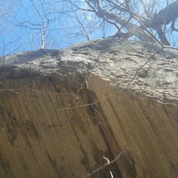 Looking up at a large rock outcropping. Looking up at a large rock outcropping.