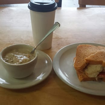 Blue Moon Bakery - Having a Chipotle chicken sandwich with clam chowder soup and my soy Chai...It is crazy insane on the roads coming into Summit! - Bakeries Near Me - Silverthorne, Colorado