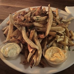 Photo of Brouwer's Cafe - Seattle, WA, United States. Ponme Frites with Aioli and Bourbon Dragon sauce