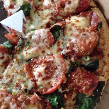 Extreme Pizza - Mont Blanc pizza w/ spinach and pepperoni (and lots of red pepper!) - Pizza Near Me - Boise, Idaho
