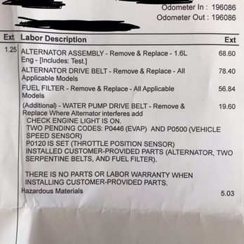 Auto Xperts - Receipt. Costs of labor - Auto Repair Near Me - Las Vegas, Nevada