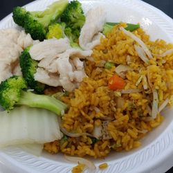 China King Restaurant - Vegetable fried rice with steamed chicken & vegetables
