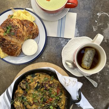 Clayton's Bakery & Bistro - Egg, Spinach, Tomato, Parmesan on Everything Croissant (aioli sauce on the side), Winter Frittata, Chamomile tea, Matcha Latte - Bakeries Near Me - Coronado, California Clayton's Bakery & Bistro - Egg, Spinach, Tomato, Parmesan on Everything Croissant (aioli sauce on the side), Winter Frittata, Chamomile tea, Matcha Latte - Bakeries Near Me - Coronado, California