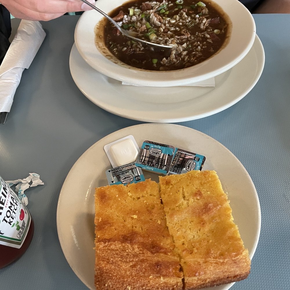 High Hat Cafe - Chicken & Andouille Gumbo Ya-Ya Bowl and Cornbread by the Slice - Southern Near Me - New Orleans, Louisiana High Hat Cafe - Chicken & Andouille Gumbo Ya-Ya Bowl and Cornbread by the Slice - Southern Near Me - New Orleans, Louisiana